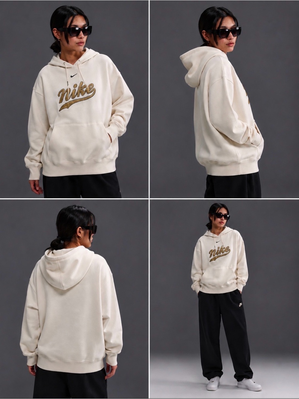 Nike Sportswear Phoenix Fleece Oversized Hoodie Cream Gold Logo Size S